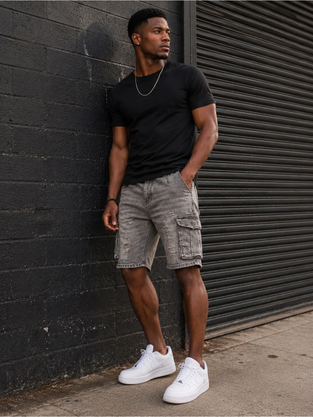 Decibel Urban Style Men's Torn Distressed Cargo Denim Shorts in Gray Size 34